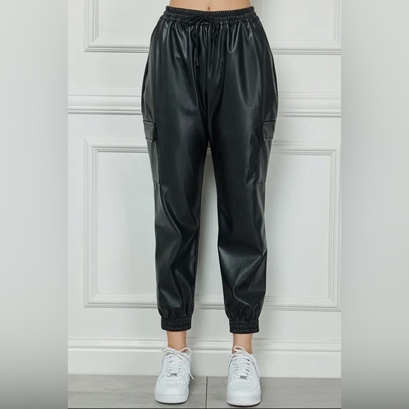 #130 Double Dare Vegan Leather Joggers - Picture 2 of 5